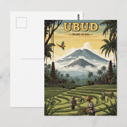 Vintage Ubud Bali Indonesia Travel Briefkaart (Voorkant / Achterkant)