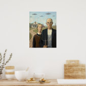 Vintage UFO Alien Parodie American Gothic Poster (Keuken)