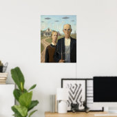 Vintage UFO Alien Parodie American Gothic Poster (Thuiskantoor)