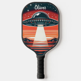 Vintage UFO bij rode zonsondergang Persoonlijk Pickleball Paddle