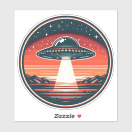Vintage UFO bij rode zonsondergang Sticker