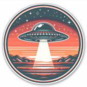 Vintage UFO bij rode zonsondergang Sticker (Voorkant)