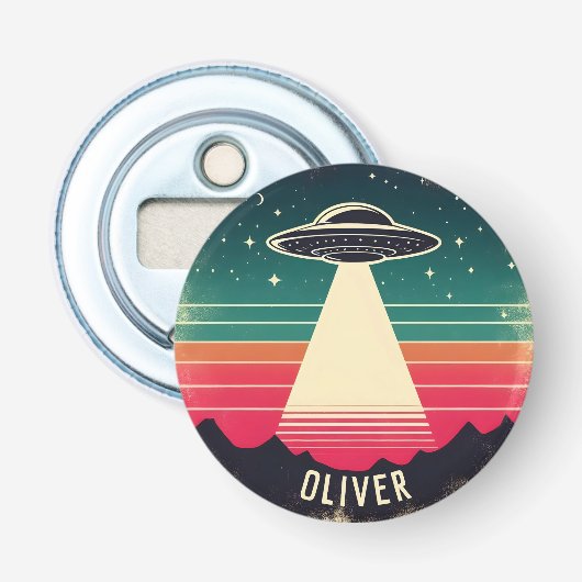 Vintage UFO bij zonsondergang Persoonlijk Button Flesopener (Voorkant)
