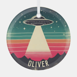 Vintage UFO bij zonsondergang Persoonlijk Glas Ornament