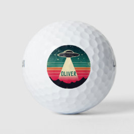 Vintage UFO bij zonsondergang Persoonlijk Golfballen
