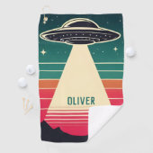 Vintage UFO bij zonsondergang Persoonlijk Golfhanddoek (Insitu)