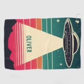 Vintage UFO bij zonsondergang Persoonlijk Golfhanddoek (Horizontaal)
