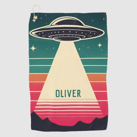 Vintage UFO bij zonsondergang Persoonlijk Golfhanddoek (Voorkant)