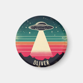 Vintage UFO bij zonsondergang Persoonlijk Magneet
