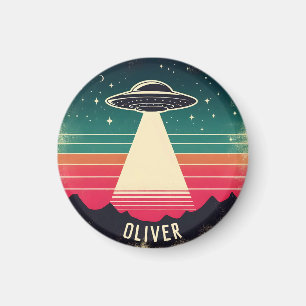 Vintage UFO bij zonsondergang Persoonlijk Magneet
