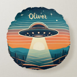 Vintage UFO bij zonsondergang Persoonlijk Rond Kussen