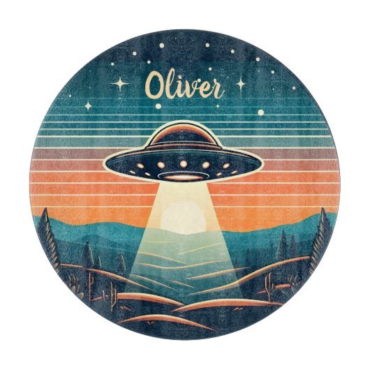 Vintage UFO bij zonsondergang Persoonlijk Snijplank (Voorkant)