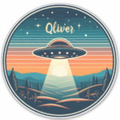 Vintage UFO bij zonsondergang Persoonlijk Sticker (Voorkant)