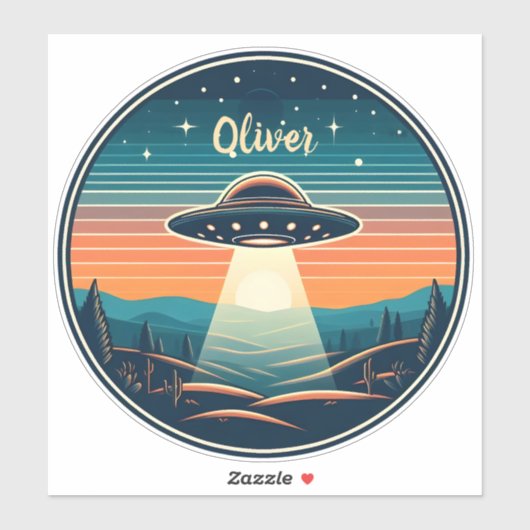Vintage UFO bij zonsondergang Persoonlijk Sticker (Vel)
