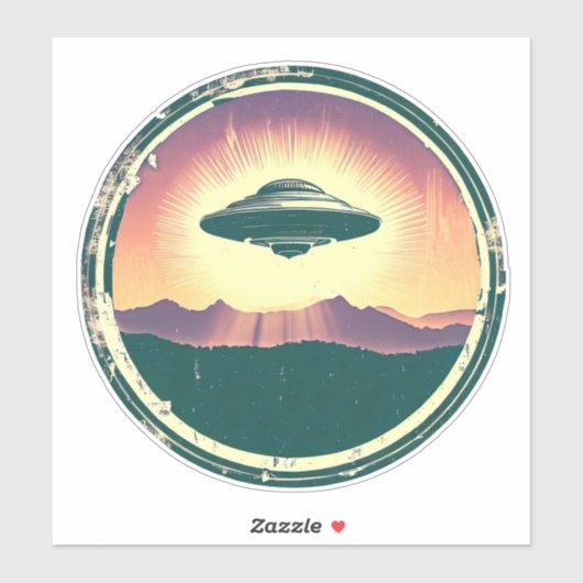 Vintage UFO bij zonsondergang Sticker (Vel)