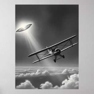 Vintage UFO-ontmoeting met vroegere luchtvaart twe Poster
