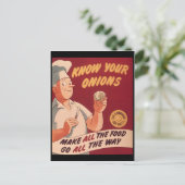 Vintage uien eten en koken briefkaart (Staand voorkant)