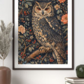 Vintage Uil Bloem Kunst Poster | Bosvogel