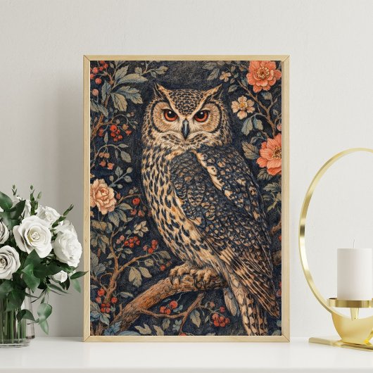 Vintage Uil Bloem Kunst Poster | Bosvogel