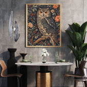 Vintage Uil Bloem Kunst Poster | Bosvogel