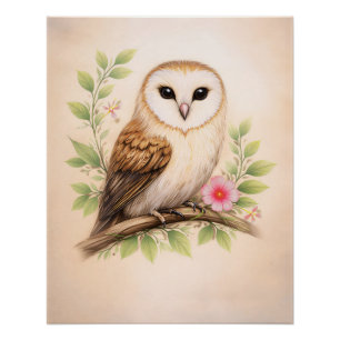 Vintage Uil Botanische Vogel Nursery Kunstposter Perfect Poster