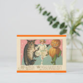 Vintage Uil en kobold Halloween Feestdagenkaart (Staand voorkant)