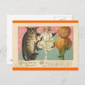 Vintage Uil en kobold Halloween Feestdagenkaart (Voorkant / Achterkant)