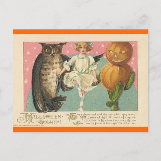 Vintage Uil en kobold Halloween Feestdagenkaart (Voorkant)