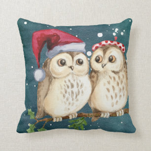 Vintage Uil en Winter Kerstmis Kussen