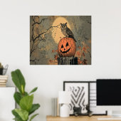 Vintage Uil op Jack-o'-Lantern Poster (Thuiskantoor)