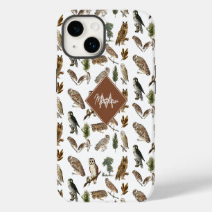Vintage Uil Watercolor Bos Patroon Initiaal iPhone 14 Hoesje