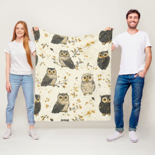 Vintage Uilen & Bloem Botanisch Patroon Fleece Deken