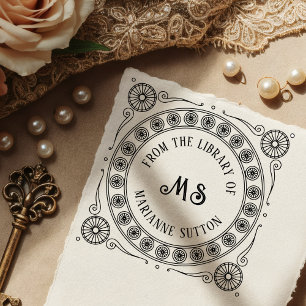 Vintage "Uit de bibliotheek van" Monogram Boekplaa Rubberstempel