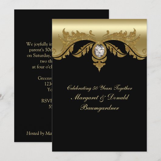 Vintage uitnodiging 50ste gouden huwelijksjubileum (Voorkant / Achterkant)