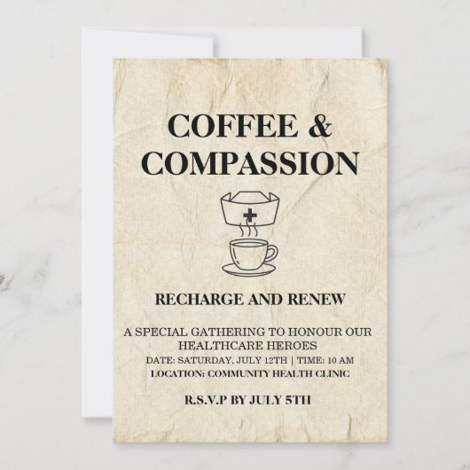 Vintage uitnodiging | koffie & compassie (Voorkant)