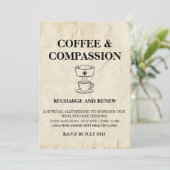 Vintage uitnodiging | koffie & compassie (Staand voorkant)