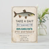 Vintage uitnodiging voor visfeestje (Staand voorkant)