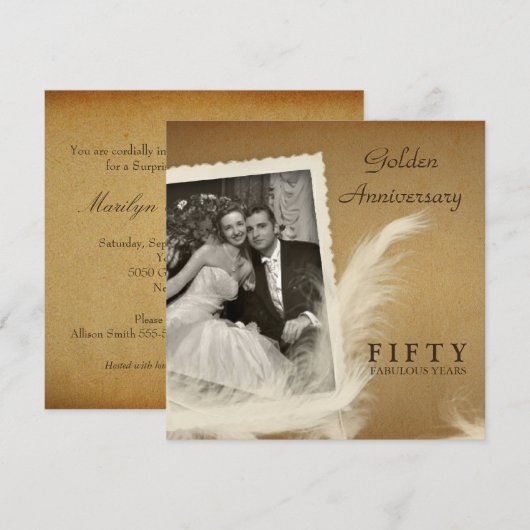 Vintage uitnodigingen 50ste verjaardag vierkant on (Voorkant / Achterkant)