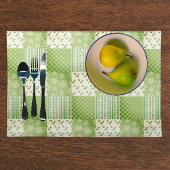 Vintage uitzicht groen geel ecru patchwork schort