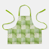 Vintage uitzicht groen geel ecru patchwork schort (Voorkant)