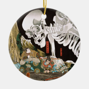 Vintage Ukiyo-e Kuniyoshi Skelet Specter Kunst Keramisch Ornament