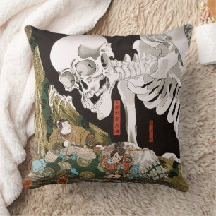 Vintage Ukiyo-e Kuniyoshi Skelet Specter Kunst Kussen