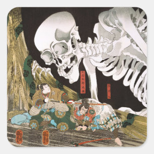 Vintage Ukiyo-e Kuniyoshi Skelet Specter Kunst Vierkante Sticker
