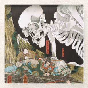 Vintage Ukiyo-e Kuniyoshi Skelet Spokeners Kunst Glazen Onderzetter