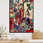 Vintage ukiyo-e trio geisha scroll poster (Keuken)