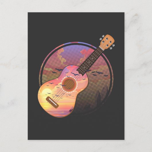 Vintage Ukulele Zonsondergang Muzikant Natuur Hawa Briefkaart (Voorkant)