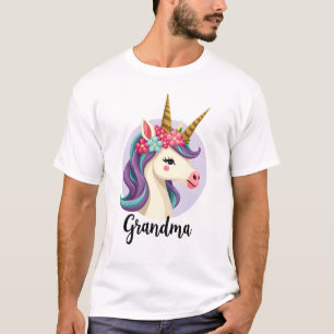 Vintage Unicorn Oma Gouden Glitter Bloem Gezicht C T-shirt