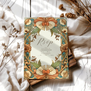 Vintage Unieke Art Nouveau Bruiloft met Bloemen RSVP Kaartje