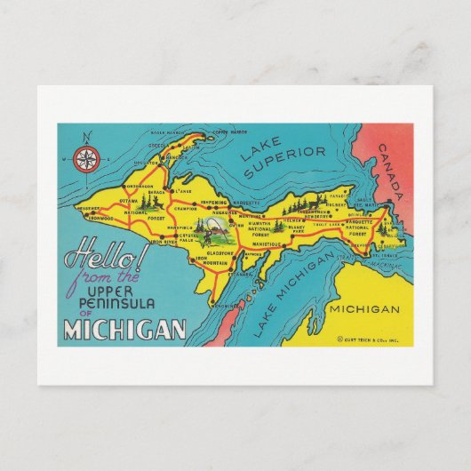 Vintage Upper Peninsula Michigan Travel Briefkaart (Voorkant)