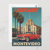 Vintage Uruguay Travel Poster Convertible Car Briefkaart (Voorkant / Achterkant)